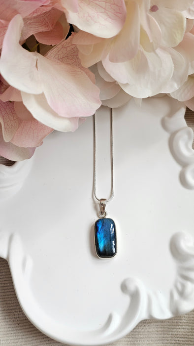 Sterling silver s925 pendant necklace Labradonite gemstone Large