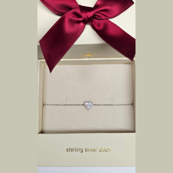 Sterling silver s925 bracelet Mother of pearl heart CZ Gift , Bridal
