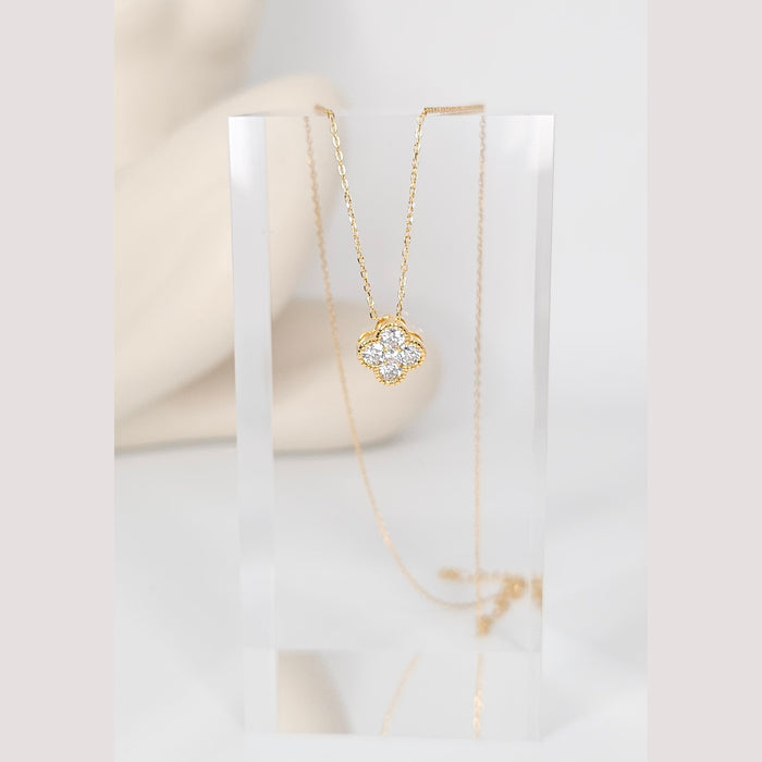 Sterling silver s925 gold plated necklace Zirconia Clover