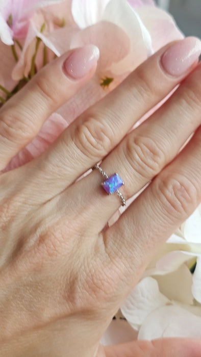 Sterling silver s925 ring purple 💜 opal chain adjustable