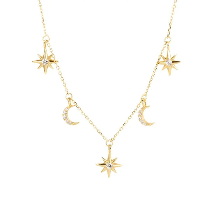 Sterling silver s925 gold plated necklace moon star zirconia Gift
