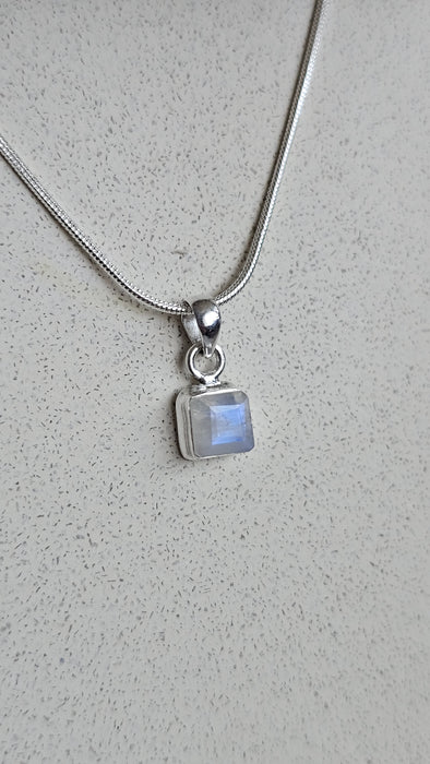 Sterling silver s925 pendant necklace square natural Moonstone Bridal