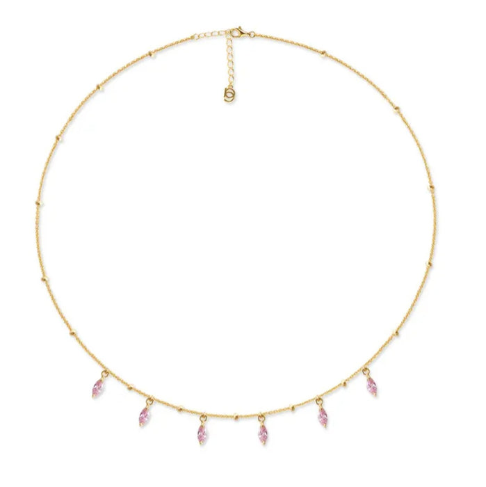 Sterling silver s925 gold plated necklace Pink Zirconia Drop Gift 🎁