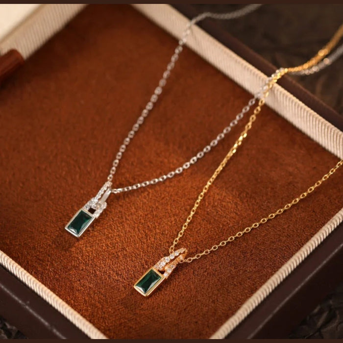 Sterling silver s925 pendant necklace gold plated CZ green