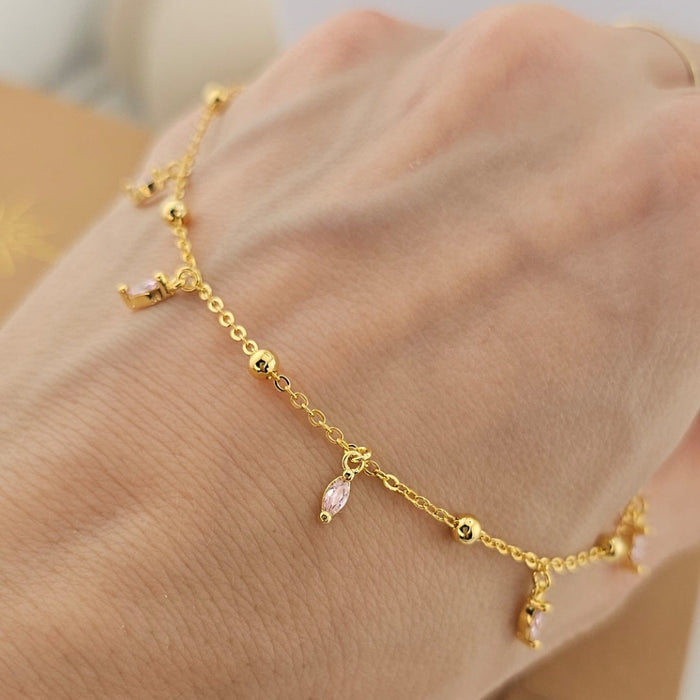 Sterling silver s925 gold plated necklace Pink Zirconia Drop Gift 🎁