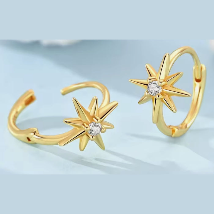 Sterling silver s925 earings gold plated 14k hoop star 🌟