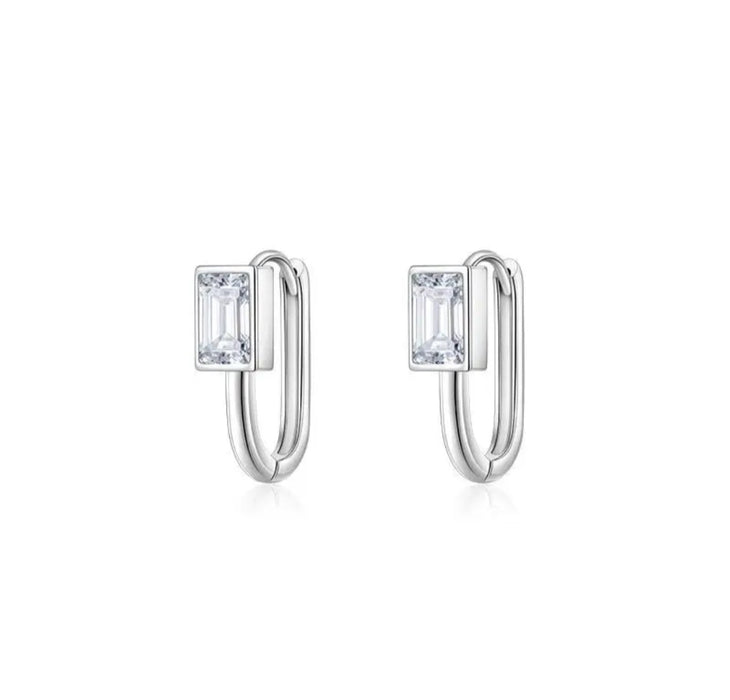 Sterling silver s925 earrings hoop zirconia chunky