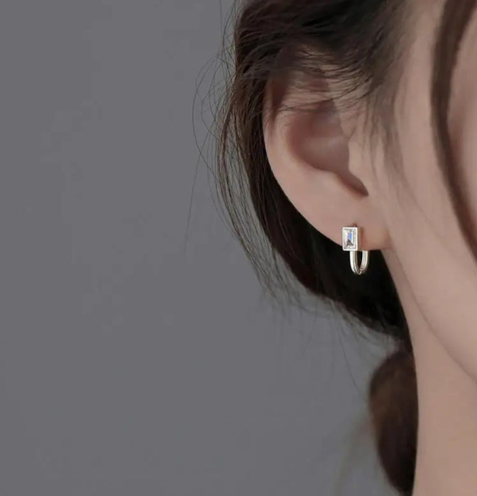 Sterling silver s925 earrings hoop zirconia chunky