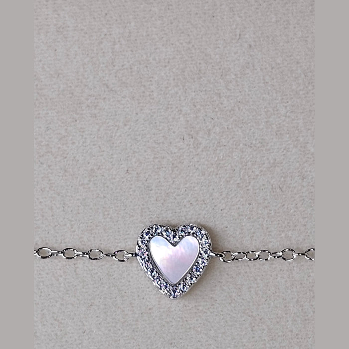 Sterling silver s925 bracelet Mother of pearl heart CZ Gift , Bridal