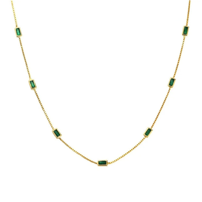 Sterling silver gold-plated necklace green zirconia rectangle