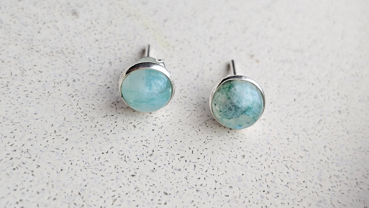 Sterling silver s925 earrings green moonstone stud