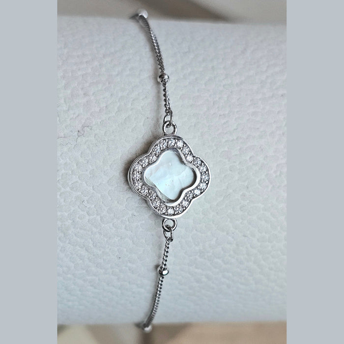 Sterling silver s925 bracelet mother of pearl zirconia clover