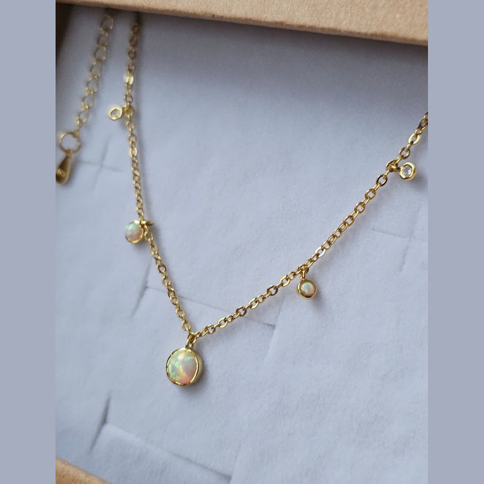Sterling silver s925  gold plated necklace Opal charms