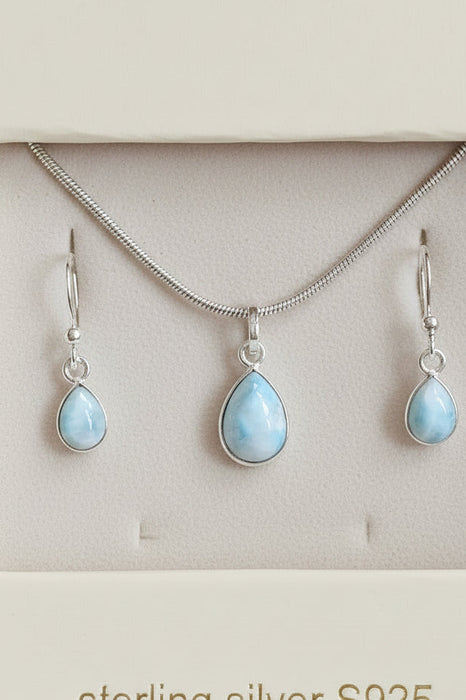 Sterling silver s925 Larimar earrings pendant necklace set