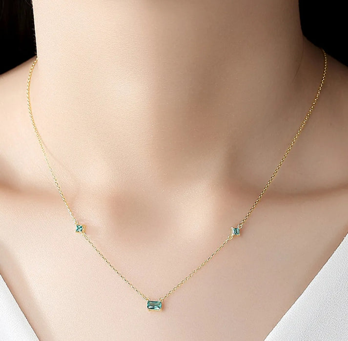 Sterling silver s925 gold plated necklace green zirconia