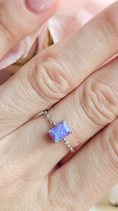 Sterling silver s925 ring purple 💜 opal chain adjustable
