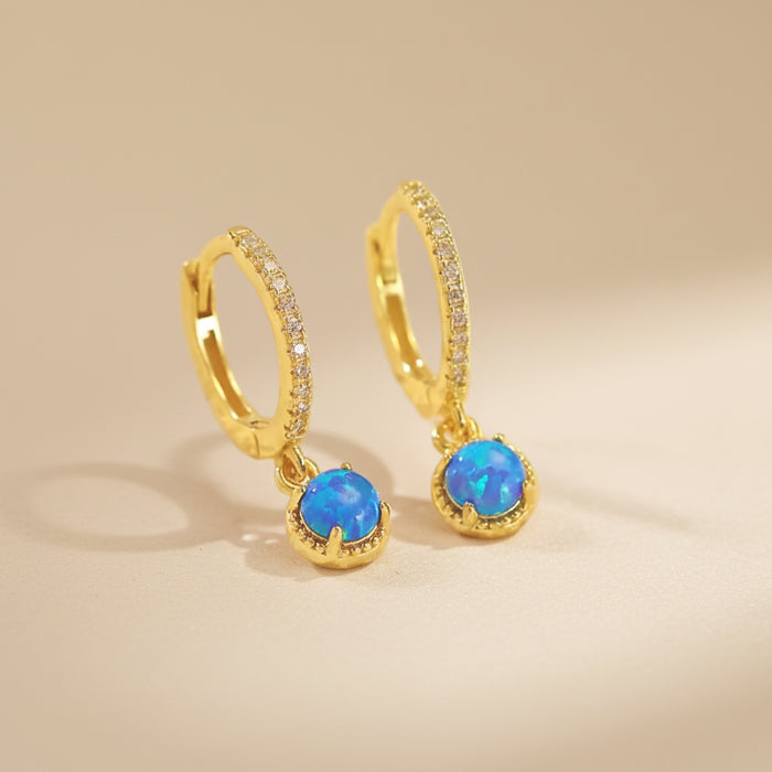 Sterling silver s925 gold plated earrings blue opal zirconia Gift 🎁