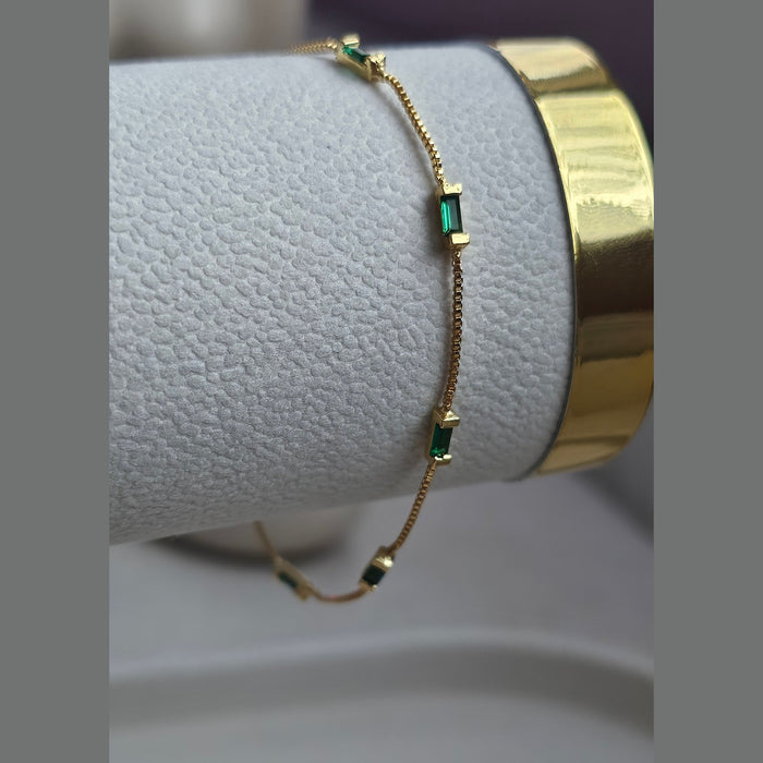 Sterling silver s925 gold plated bracelet green zirconia rectangle