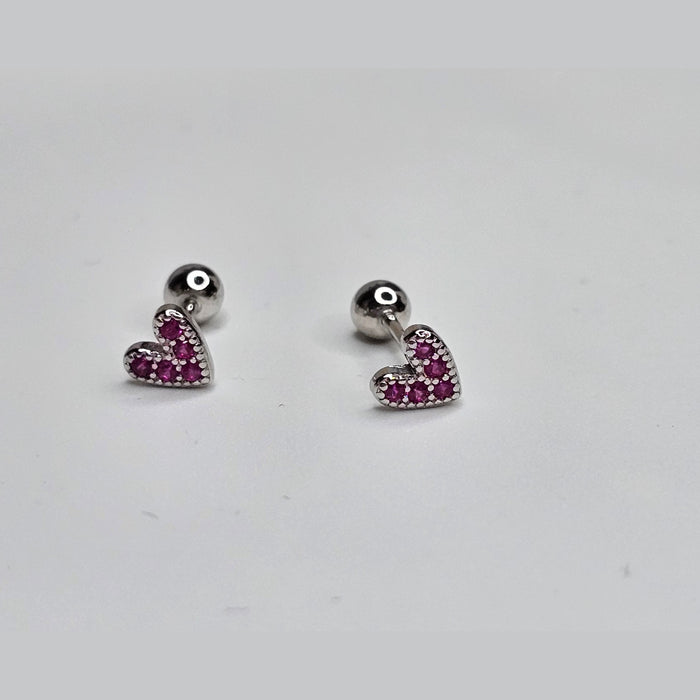 Sterling silver s925 earrings magenta heart zirconia Minimalist