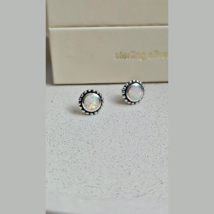 Sterling silver s925 earrings Opal flower stud