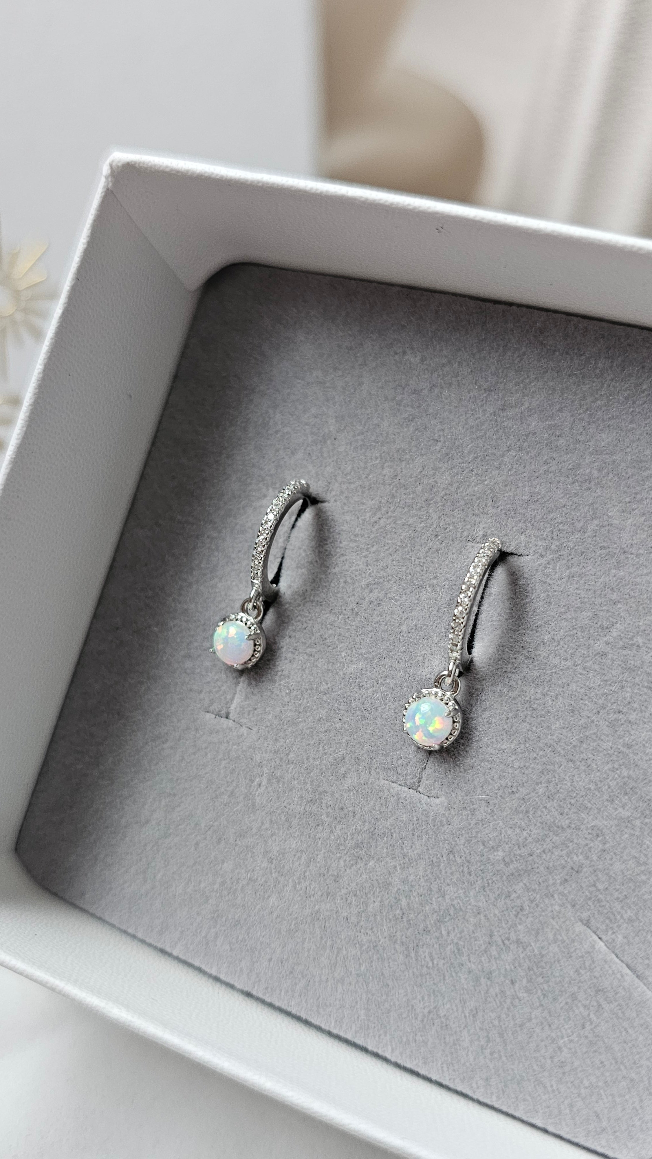 Sterling silver s925 earrings hoop zirconia opal Minimalist