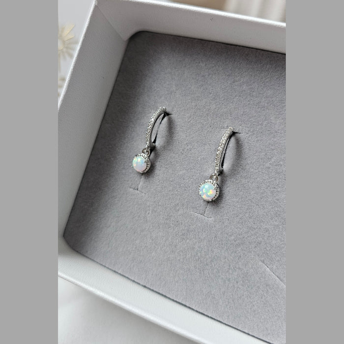 Sterling silver s925 earrings hoop zirconia opal Minimalist