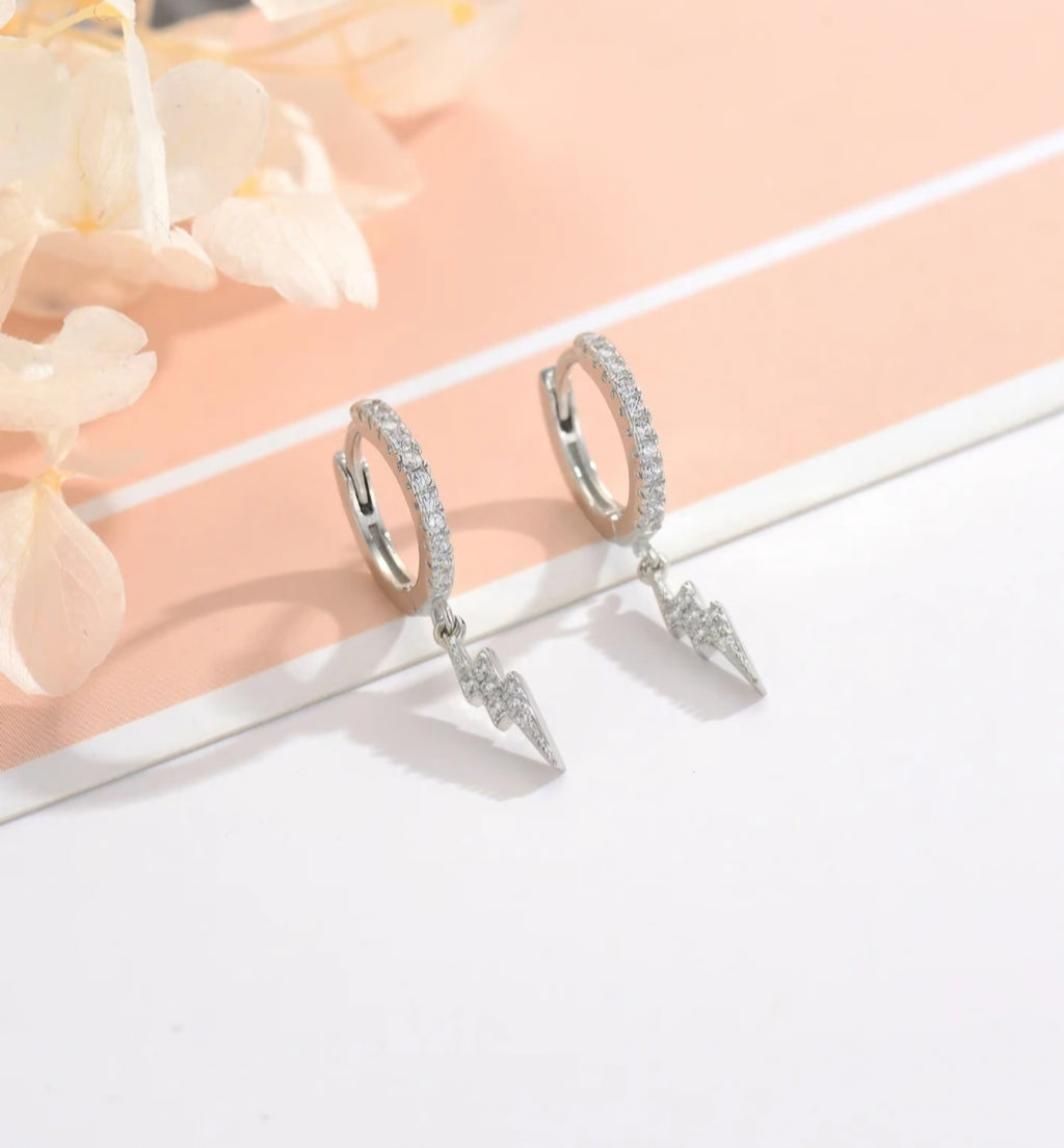 Sterling silver s925 earrings hoop lightning CZ