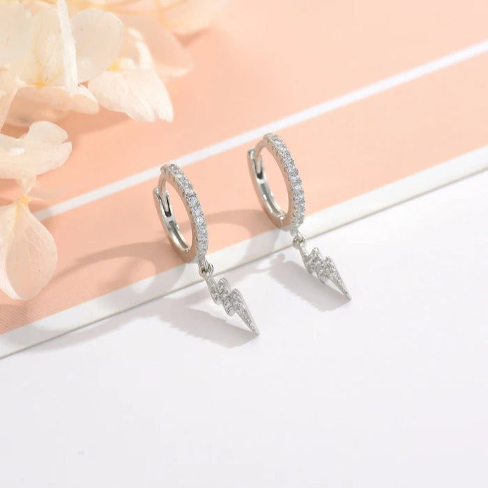 Sterling silver s925 earrings hoop lightning CZ