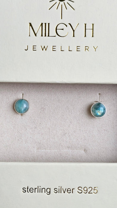 Sterling silver s925 earrings green moonstone stud