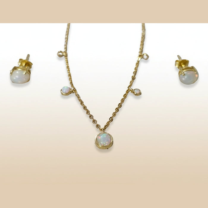 Sterling silver s925 gold plated earrings necklace set opal