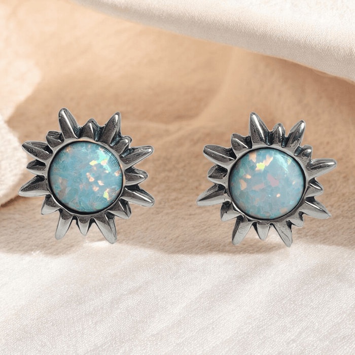 Sterling silver s925 earrings Opal sun stud