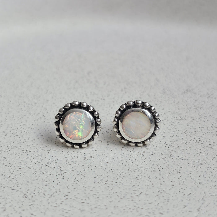 Sterling silver s925 earrings Opal flower stud