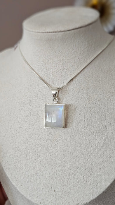 Sterling silver s925 pendant necklace Large Moonstone square