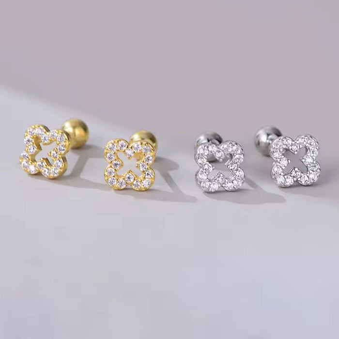 Sterling silver s925 earrings zirconia clover ball back
