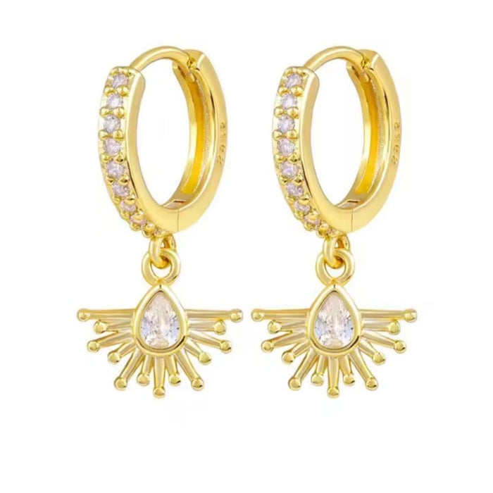 Sterling silver s925 gold plated earrings zirconia sunburst drop