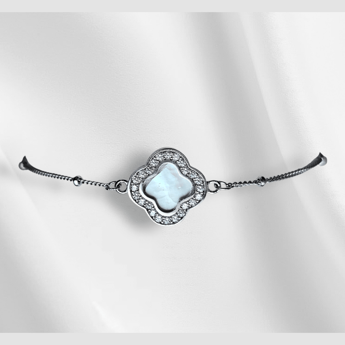 Sterling silver s925 bracelet mother of pearl zirconia clover