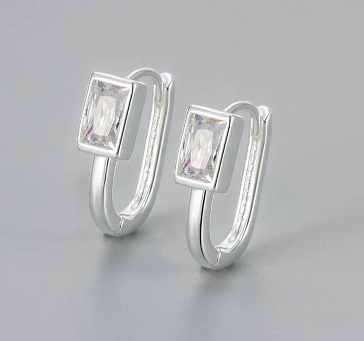 Sterling silver s925 earrings hoop zirconia chunky