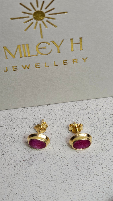 Sterling silver s925 earrings gold plated ruby