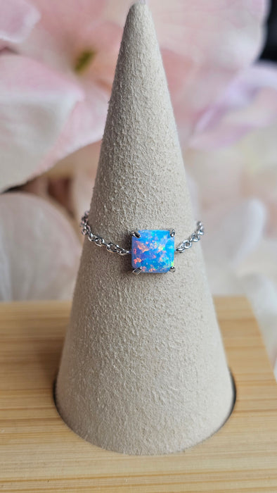 Sterling silver s925 ring blue 💙 opal square adjustable chain