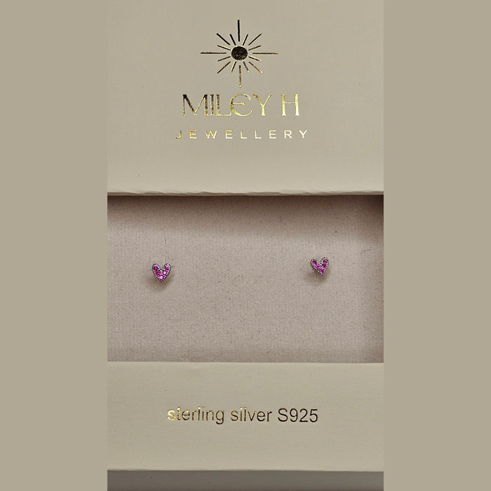 Sterling silver s925 earrings magenta heart zirconia Minimalist