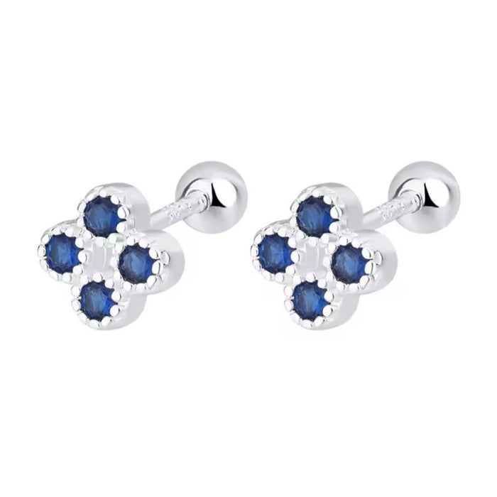 Sterling silver s925 earrings Navy zirconia flower ball back