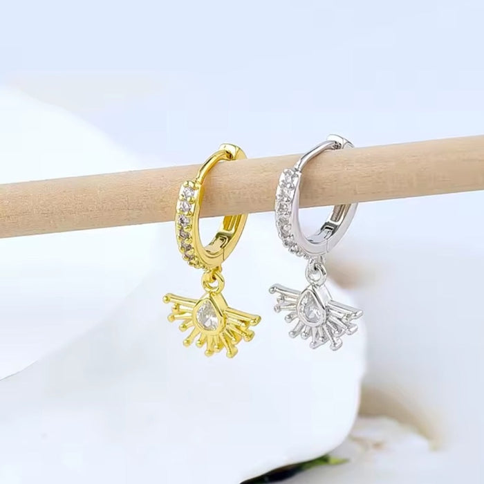 Sterling silver s925 gold plated earrings zirconia sunburst drop