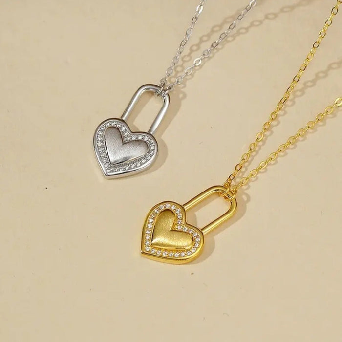 Sterling silver s925 pendant necklace heart zirconia
