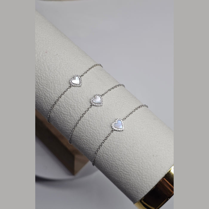 Sterling silver s925 bracelet Mother of pearl heart CZ Gift , Bridal