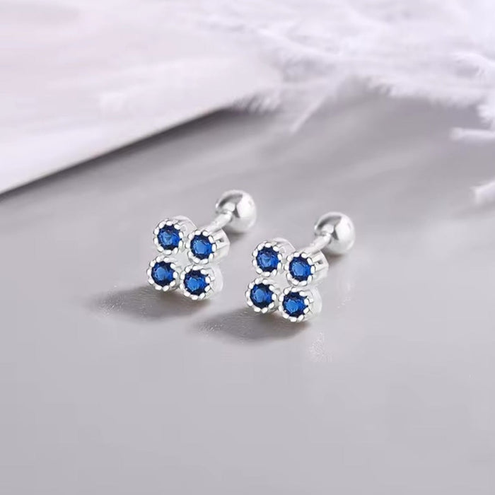 Sterling silver s925 earrings Navy zirconia flower ball back