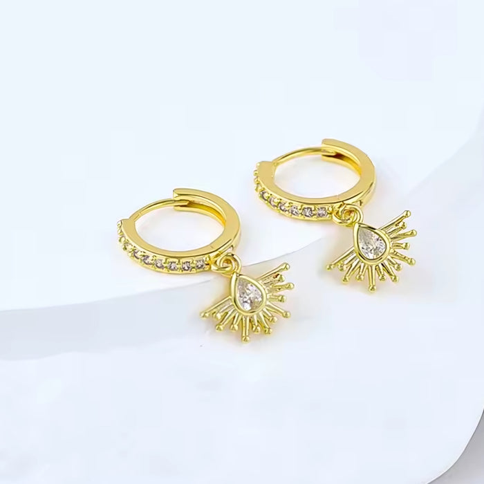 Sterling silver s925 gold plated earrings zirconia sunburst drop