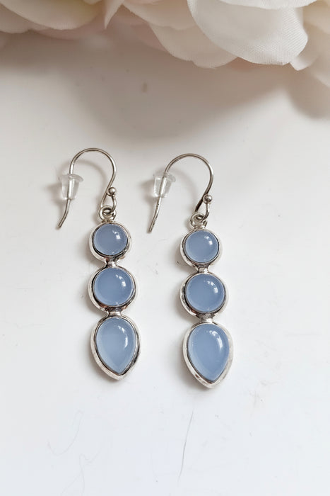 Sterling silver s925 earrings blue Chalcedony Drop dangle