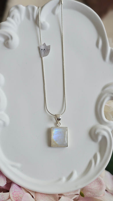 Sterling silver s925 pendant necklace Large Moonstone square