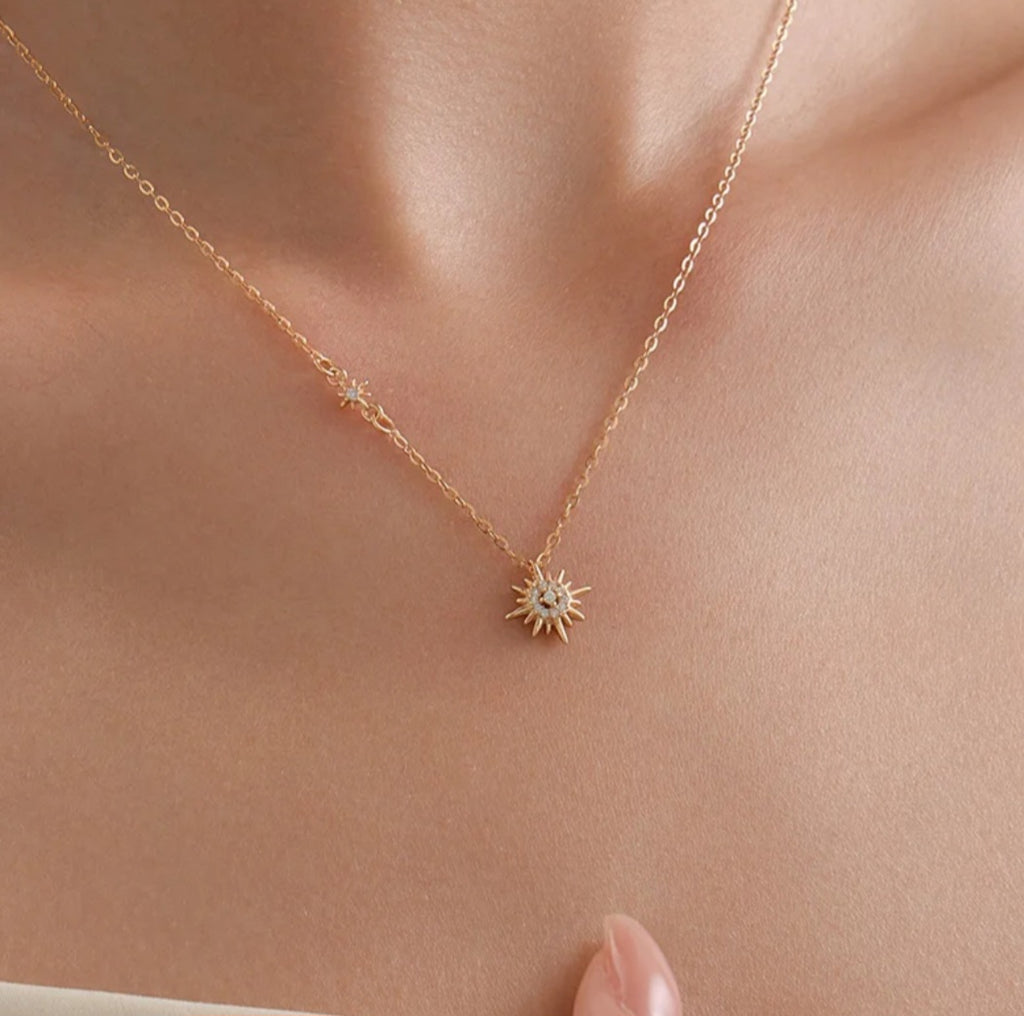 Sterling silver s925 gold plated sun starlight pendant