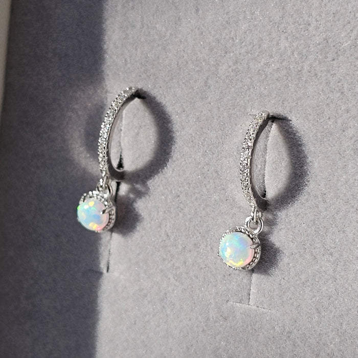Sterling silver s925 earrings hoop zirconia opal Minimalist